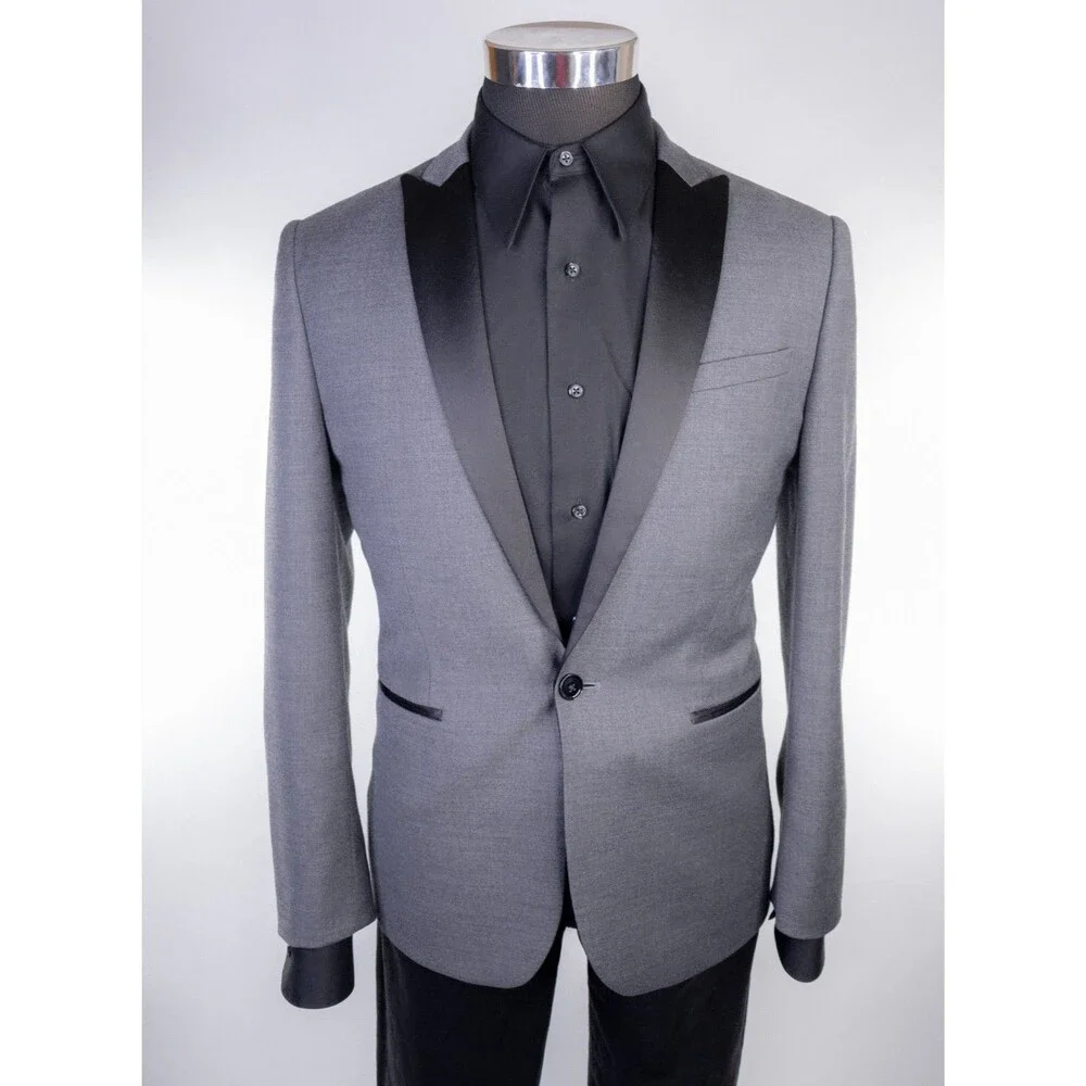 Express Slim Blazer Tuxedo Jacket Solid Gray Size 36S One Button Coat